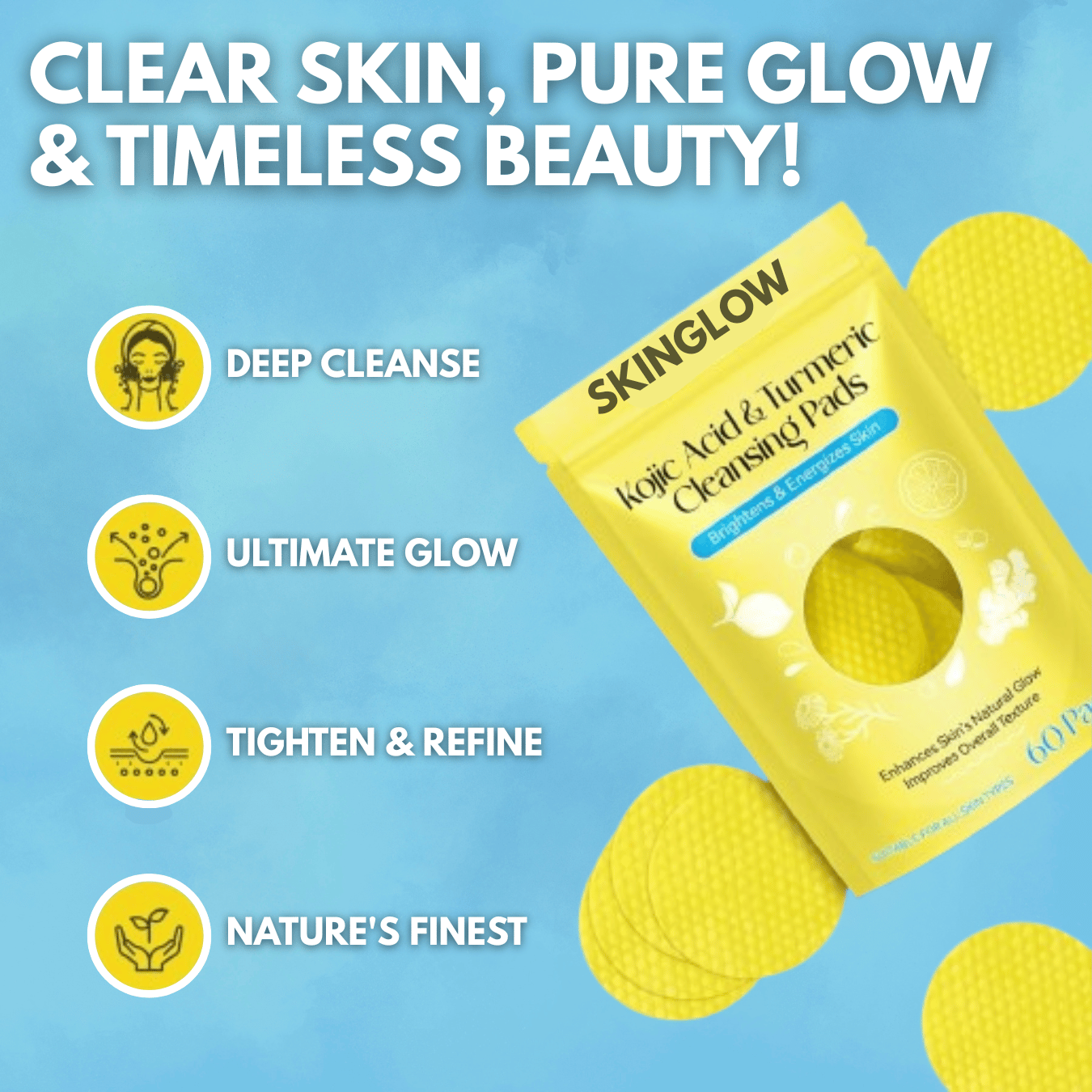 SkinGlow - Korean Turmeric Kojic Acid Cleansing Pads (Pack of 20)