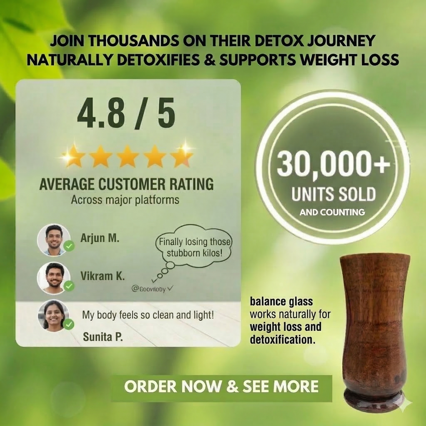 Weight Loss and Body Detox Wooden Water Glass (All Natural)